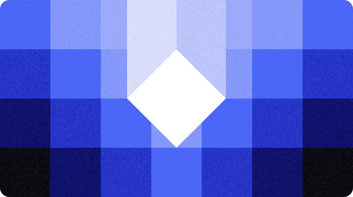 A white diamond centred in a blue and navy check pattern