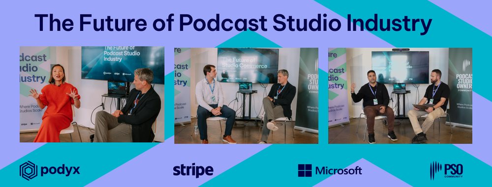 Three more panel photographs from the Future of Podcast Studio Industry event