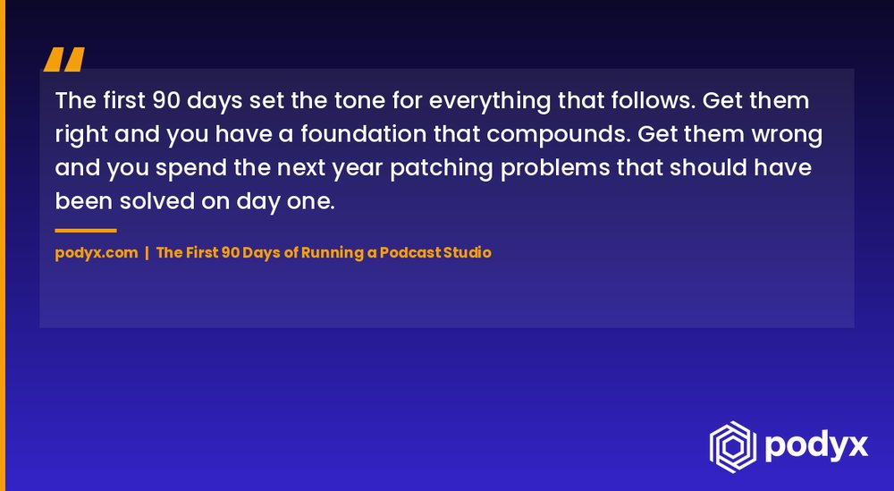 A quote card: the first 90 days set the tone for everything that follows
