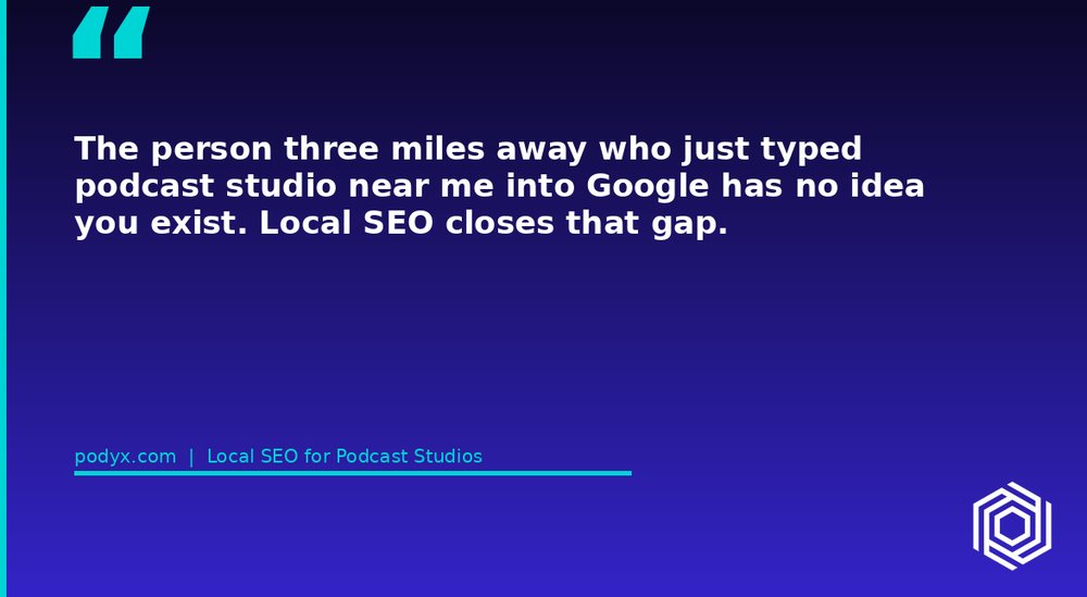 A quote card: the person three miles away searching for a podcast studio has no idea you exist