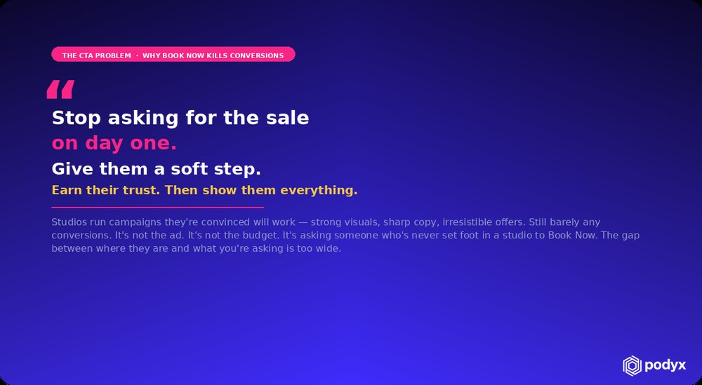 A card reading: stop asking for the sale on day one, give them a soft step
