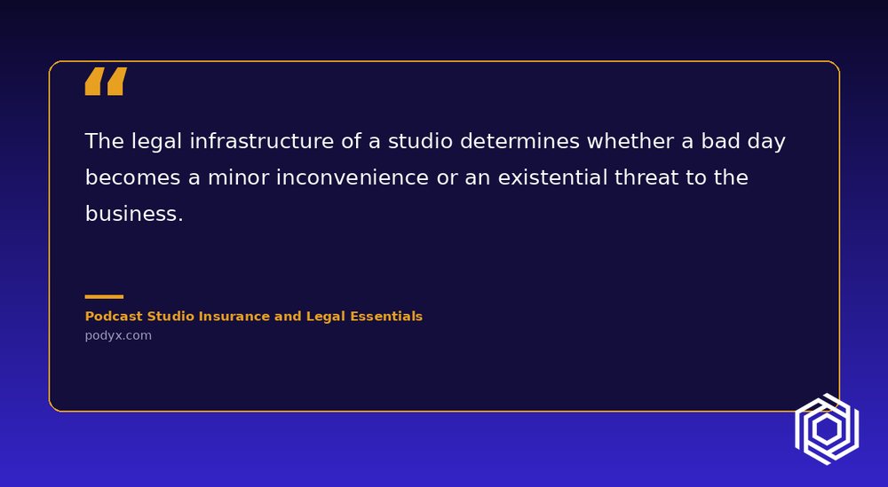 A quote card: a studio's legal infrastructure decides whether a bad day becomes an existential threat