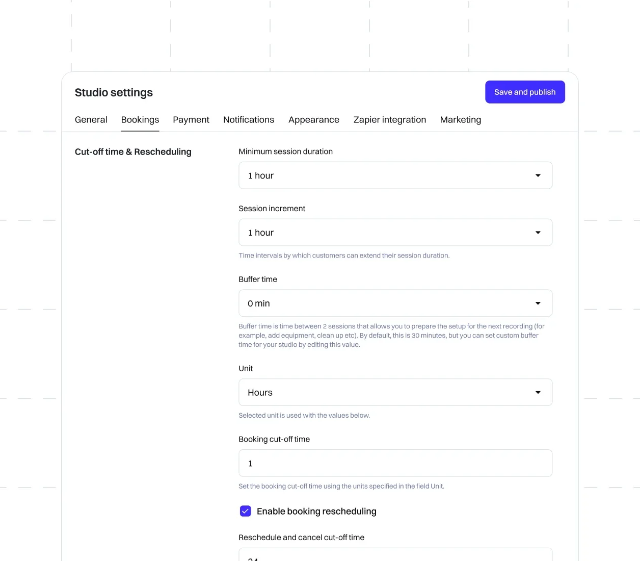 Podyx adjustable booking cutoff time