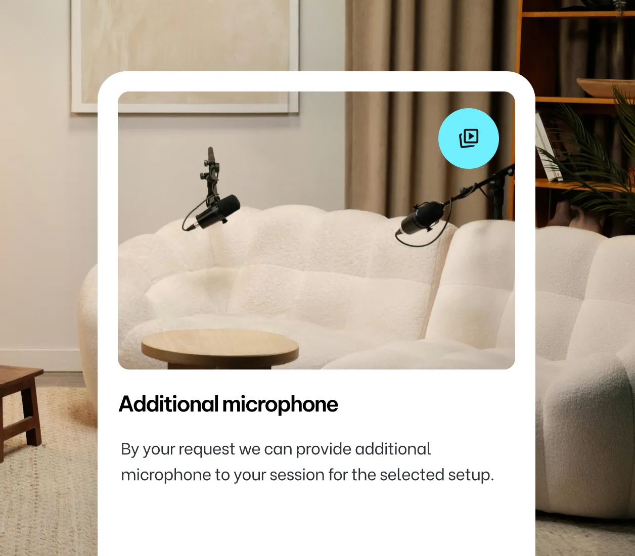 A Podyx add-on card previewing an additional microphone with a video thumbnail