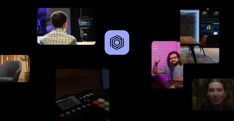 Studios, hosts, and control surfaces collaged around the Podyx app icon