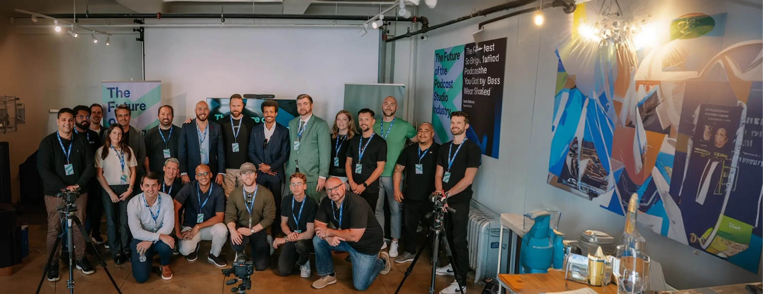 Podcast studio owners together at a Podyx community event
